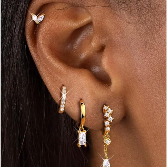 Small 14K Gold Hypoallergenic Dangle Hoop Earrings for Women, Pack of 3-4 Pairs - Picture 1 of 9